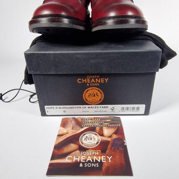 Joseph Cheaney Hope R Burgundy Derby Boots Leather Prince Wales Check US 9 New - Picture 8 of 11